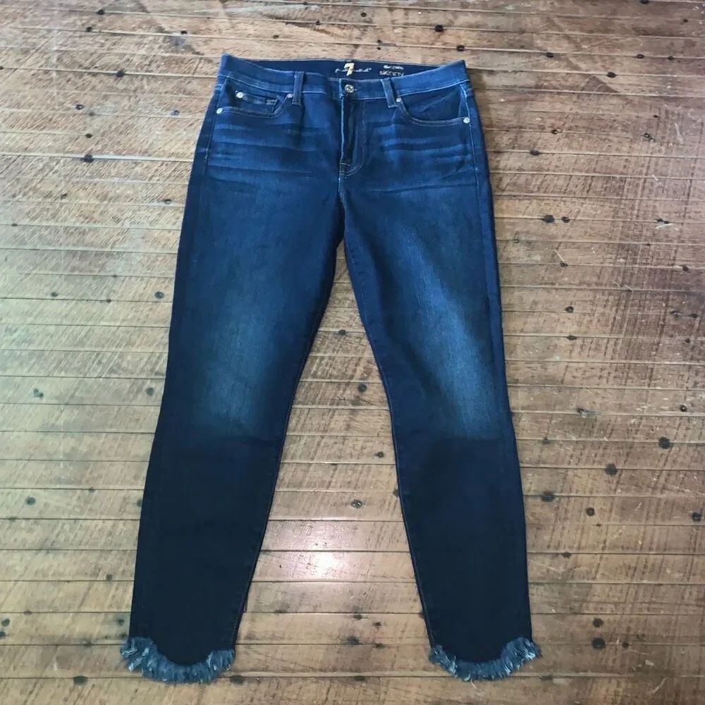 7 for All Mankind dark wash ankle skinny cropped raw hem 31 jeans